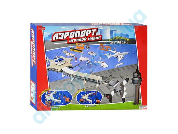 Аеропорт ZYB-B 0802-2 (24шт) літак (жел), транспорт, знаки, вишка, 40 елемент, в кор-ке, 50-40-7,5см