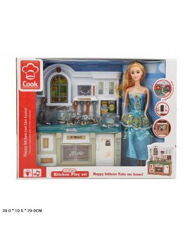 Кухня 3021-2 (24шт/2) свет/муз, кукла, мебель, посуда, в кор.39*10,5*29см