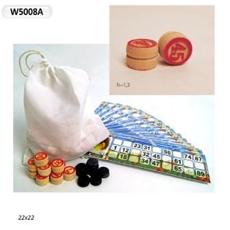 Лото W5008A (B08877) (72шт) карточки, бочонки, фишки, мешочек, в пакете 22см