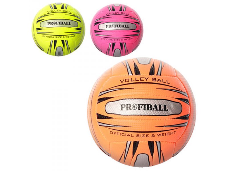 М'яч волейбольний PROFIBALL 1101ABC (30шт) офіц.размер, ПУ, 2 шари, 18 панелей, 250-270г, 3 кольори,