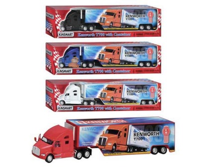 Машинка металева KINSMART KT 1302 W (48шт) 13'' KENWORTH T700, открываются двери, 4 цвета
