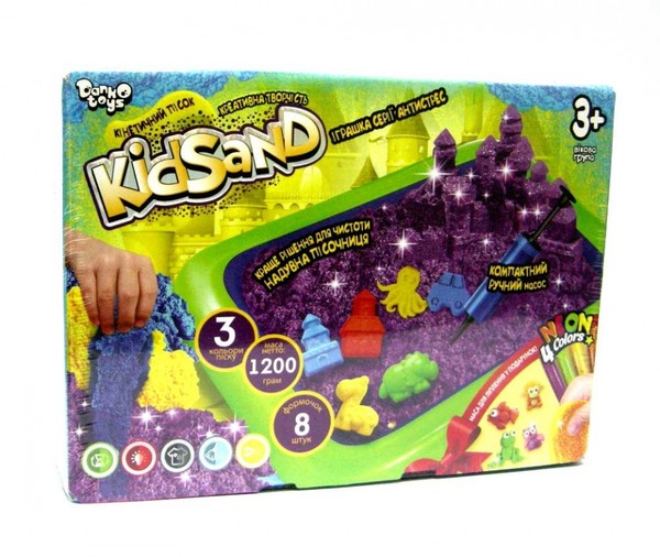 Набір креативної творчості "Кінетичний пісок"KidSand" 1200г+пісочниця укр. (6), KS-02-02U