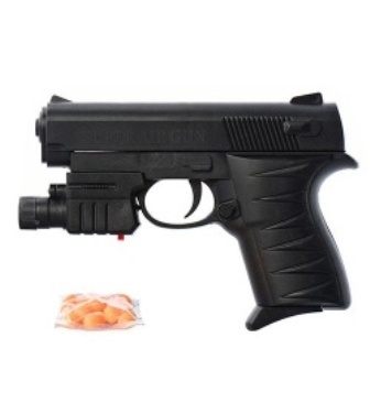 Пістолет ES491-P0621 (240шт) на пульках, 15,5см, лазер, фонарик, в кульке, 15,5-13-3см