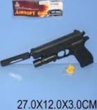 Пістолет K2119-D + (A261405) (144шт / 2) батар., Лазер, глушник, пульки в пакеті 27 * 12 * 3см