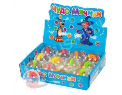 Пригуни M 0087 U/R (144шт) водяные светящиеся, 6,5см, с рыбкой, 12 шт в дисплее, 29-22-7см