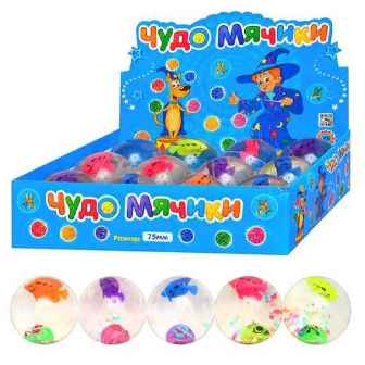 Пригуни MS 0011 (144шт) водяные светящиеся, 7,5см, с рыбкой на шарике, 12 шт в дисплее,31-23-8см