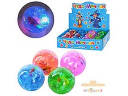 Пригуни MS 0407 (144шт) водяные,светящиеся 5,5см,с блестками,с рыбкой,4цв,12шт в дисплее, 24-18-6см
