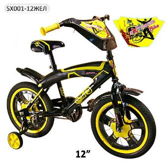 Велосипед 2-х коліс 12'' SX-001-12 "Extrme Bike " Жовтий  (1шт) з дзвін, дзерка, заднім і ручн галь