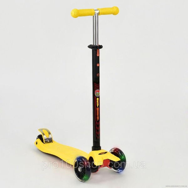 Самокат 466-113 / А 24634 Best Scooter MAXI (8) ЖЕЛТЫЙ, пластмассовый, свет. колеса PU, трубка руля