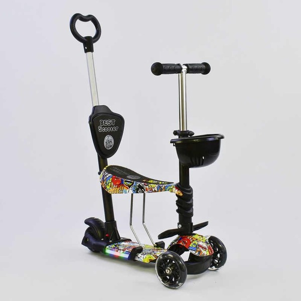 Самокат 5в1 68060 (1) Best Scooter, АБСТРАКЦИЯ, PU колеса, ПОДСВЕТКА ПЛАТФОРМЫ И КОЛЕС, в коробке [К