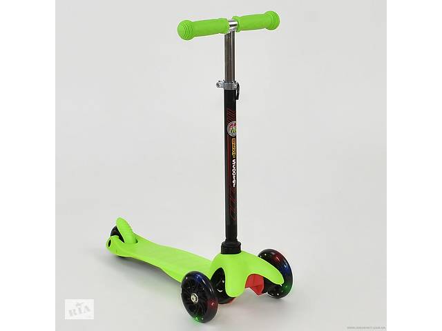 Самокат А 24687 / 466-112 MINI "Best Scooter" (8) САЛАТОВЫЙ, пластмассовый, СВЕТ. КОЛЁСА PU, трубка