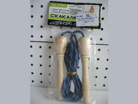 Скакалка M 0304 (200шт) 6 цветов, в кульке, 24-13см