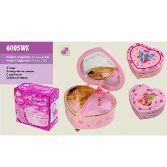 Шкатулка муз "Winx" 6005WX (48шт) 2 вида, с зеркалом, съемный отсек, кор. 15*8*14см