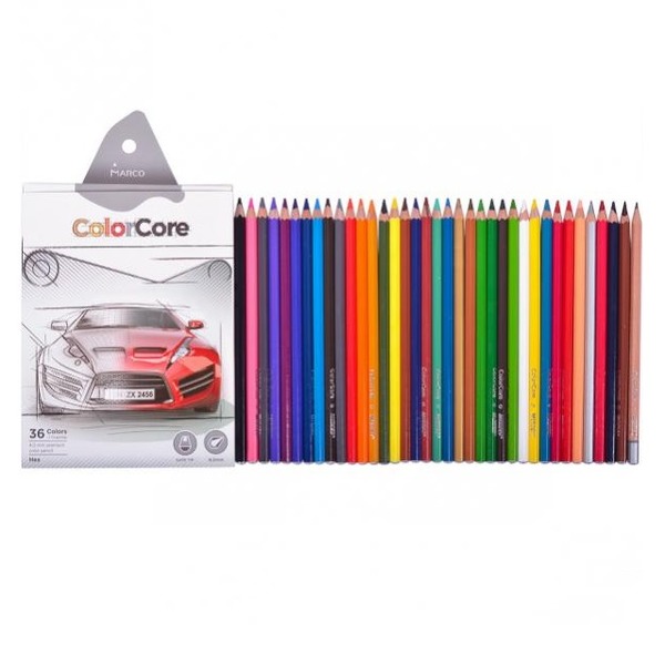 Олівці 3100-36CB шестигранні d=4.0+1 графітні НВ , ColorCore (new), Marco. Фото 2