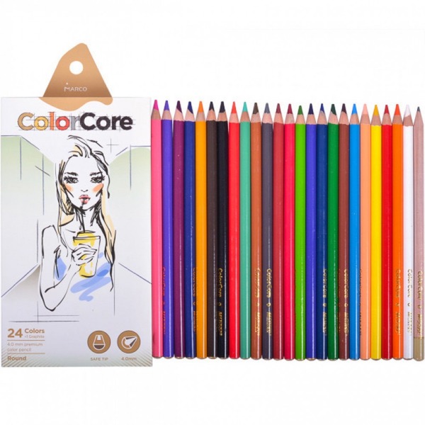 Олівці 3130-24CB круглі d=4.0+1 графітні НВ , ColorCore (new), Marco