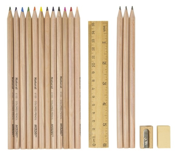 Олівці 6810-15FMCY Cylinder графитные 12кол. + 3 з точилкою і лінійкою, Natural - Cedarlite,  Marco. Фото 2
