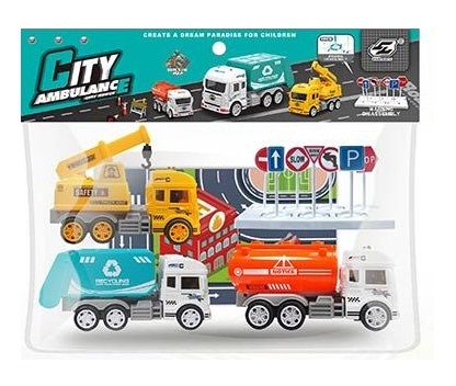 Набір машин JW567-046 (96/2) "City Truck", 2 види, інерція, 3 машинки, килимок, в пакеті