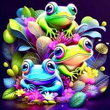 Картина 4040-3 Різнобарвні жабенята 40*40 на чорному фоні