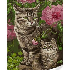 Картина 1596 Котики у квітах 40*50 на кольоровому фоні