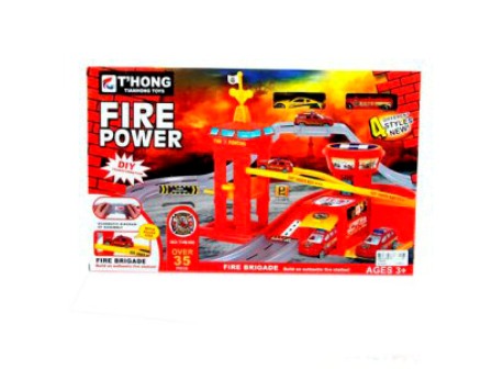 Гараж TH 8360 (30шт) пожарная станция, 35 дет, машинки 2шт (жел) 6,5см, в кор-ке, 40,5-25,5-7см