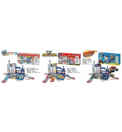 Гараж ZY646/651/635 "PAW PATROL"/"Robot Trains"/"Вспыш" с машинками 3в.кор.50*7*26,5 ш.к./24/