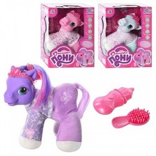 Коник M 1110 U/R (24шт) Розовый пони,мягкотел,5 фраз(рус),3цвета,аксессуары,в кор-ке,31-24-13см
