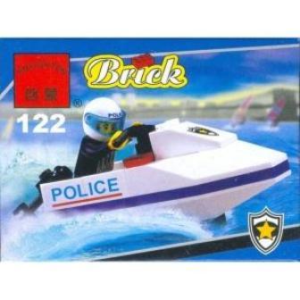 Конструктор "Brick" 122 (120шт)"Полиция" 39дет., катер, человечек, от 6-ти лет, в собр.кор. 10*7*5см