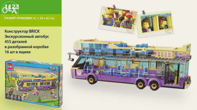 Конструктор BRICK 1123 (16шт) автобус, фигурки 4шт, 455дет, в кор-ке, 40-30-6,5см