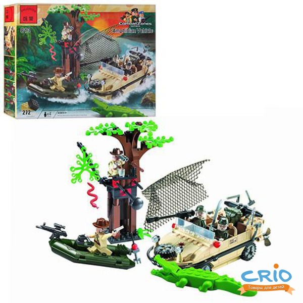 Конструктор BRICK 813 (34шт) автомобиль-амфибия, 272 дет, в кор-ке, 34-25-5см